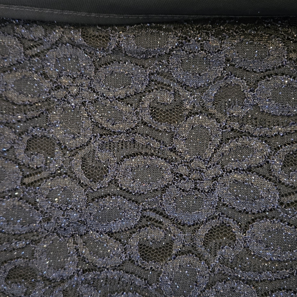 Navy Blue Lace Fabric with Glitter Accents